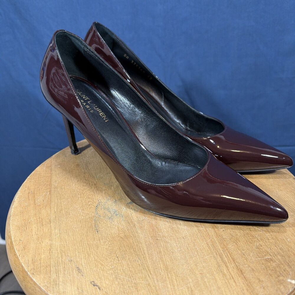 Saint Laurent Paris Women's Patent Leather Burgundy Purple Pumps Heels 42 US 12 - Picture 5 of 11